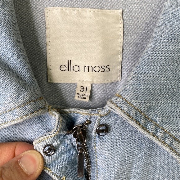 Ella Moss Belted Denim Short Sleeve Cropped Wide Leg Jumpsuit Relaxed Fit - Picture 6 of 16